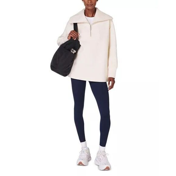 Sweaty Betty NWT Radiant Half Zip Sweatshirt Oatmeal Marl Oversized Small - Picture 2 of 8